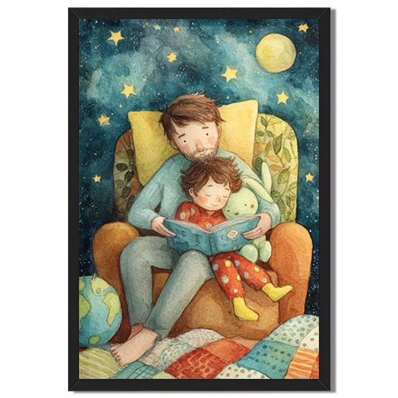Father and Child Bedtime Story Wall Art Canvas Oil Paintings Reproduction