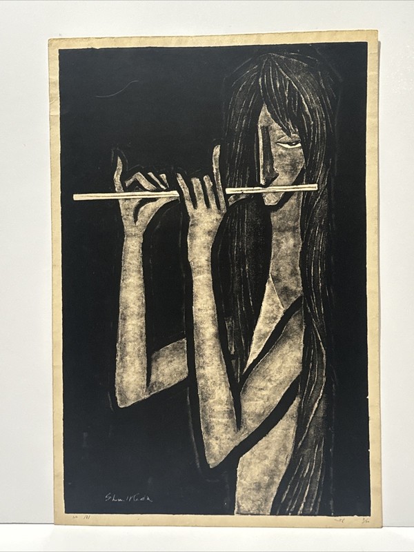 Shuzo Ikeda Woodblock Print Rare Mid Century Portrait Signed 1950’s Musician