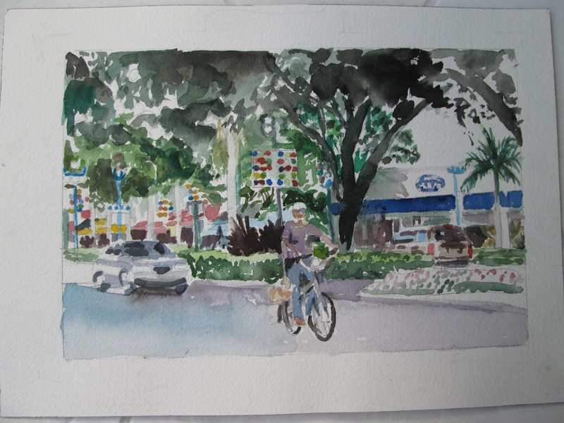 FL, Hollywood, Historic District / W/C Print / 10" x 14"(image 11 1/2"x7 1/4")