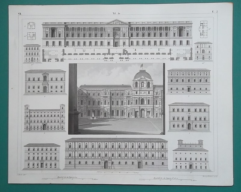 ARCHITECTURE Baroque Mannerism Villa Medici Louvre Rome – 1844 SUPERB Print