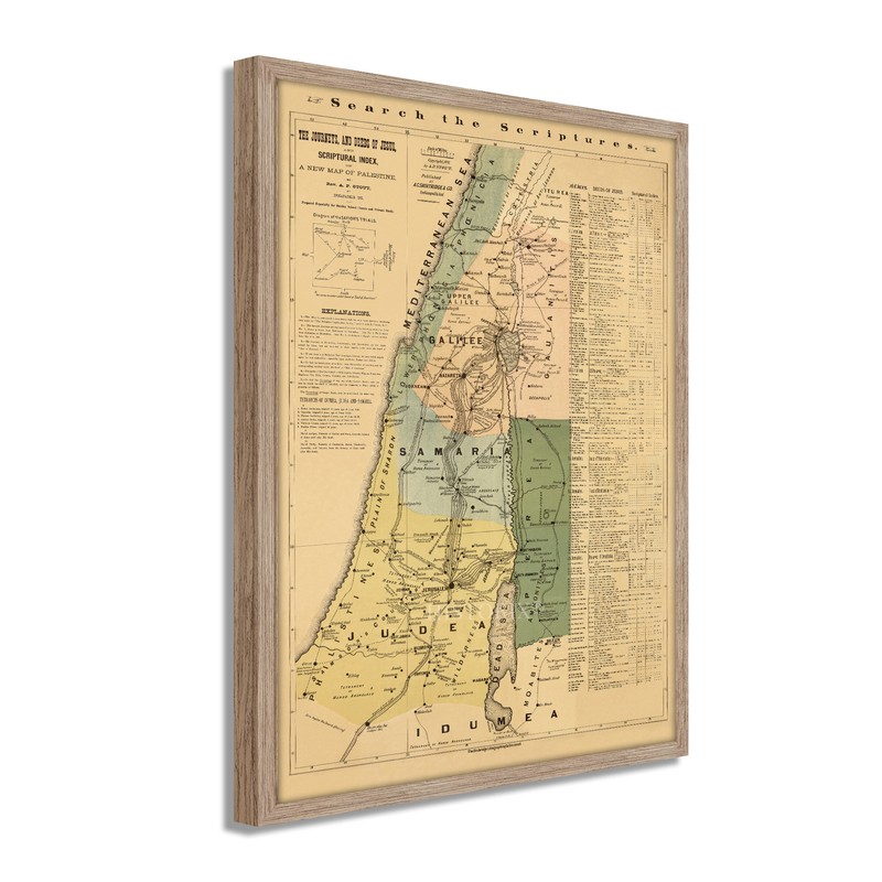 1881 The Journeys and Deeds of Jesus Christ Map - Framed Vintage Wall Art Poster gallery