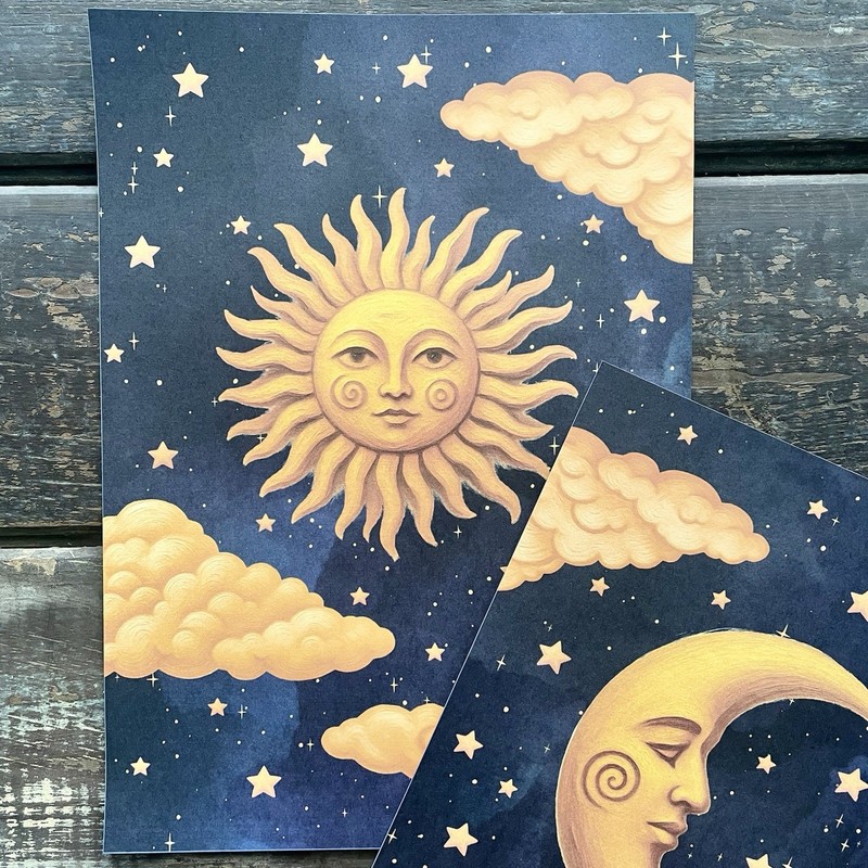 Celestial Prints Set Y2K Style Sun & Moon Wall Art Boho Decor Witchy Gift Idea gallery