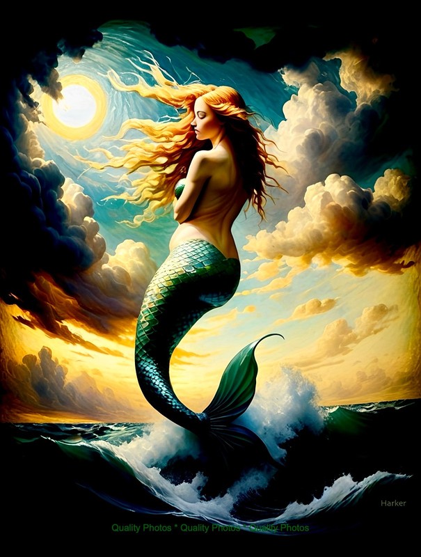Mermaid Choppy Waters Sun Breaks Clouds 8.5×11″ Photo Print Millet/ Harker Art