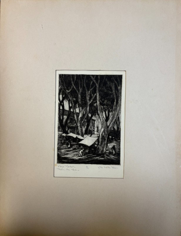 Rare Willie Lucille Reed Signed Aquatint Etching Plaza Market Taxco Mexico gallery