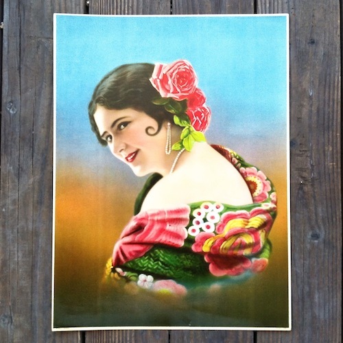 Vintage Original SEÑORITA Gypsy Chromolithograph Art Print 1920s NOS Unused
