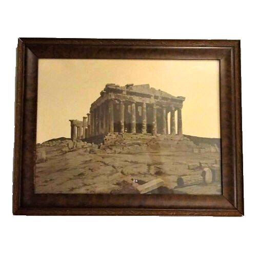 Antique 22″ x 17″ Late 1800s Lithograph of the Panthenon in Athens Greece