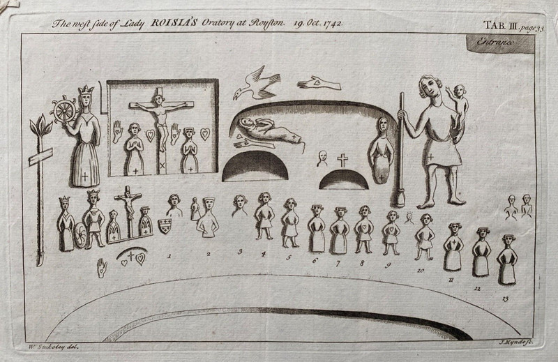 1742 Antique Print; Lady Roisia’s Cave Royston, Hertfordshire after Stukeley