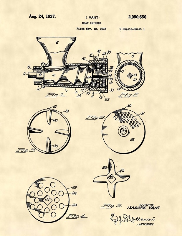 Meat Grinder Patent Art Prints – Deli Butcher Meat Grinder Patent Art – 955