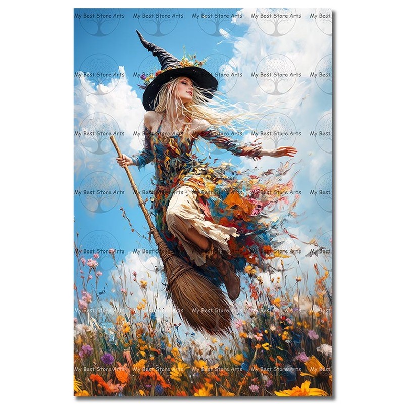 Spring Witch Art Print, Botanical Cottagecore Wall Decor