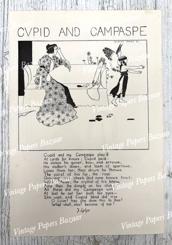Cupid Campaspe Gilbert James John Lyly poem art illustration 1895 print page
