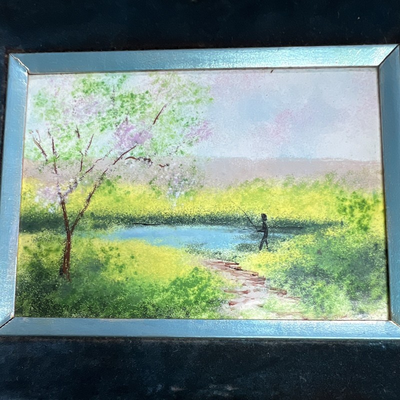 Framed Landscape River Scene Print w/ Trees & Figure 8x12 Small Single Piece gallery