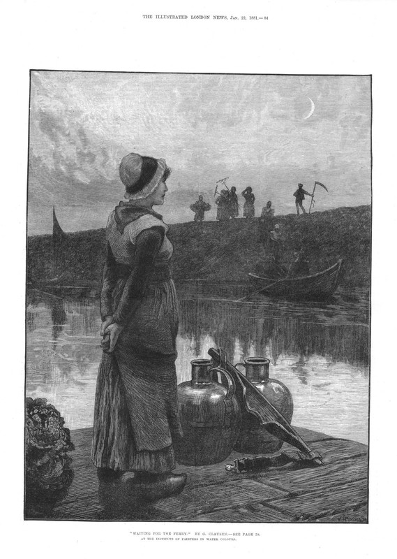 Waiting for the Ferry – Dutch Haymakers with Seythe & Rake & Milkmaid – 1881