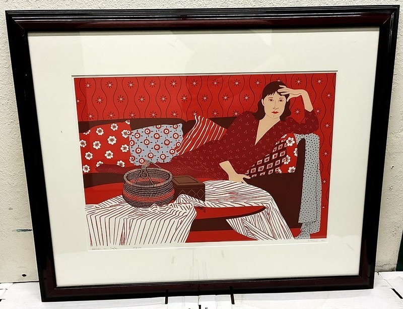 Phyllis Sloane Serigraph «Woman on Sofa» 22×15 Framed Abstract Realism