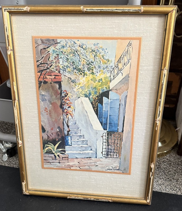 L. Gluck Virgin Island Print Watercolor Gold Frame Matted Art Beach Island Life