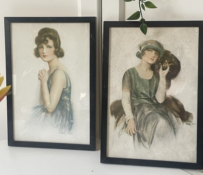 VIntage Pair Art Deco Edwardian Gallery Wall Prints Fashion Costumes