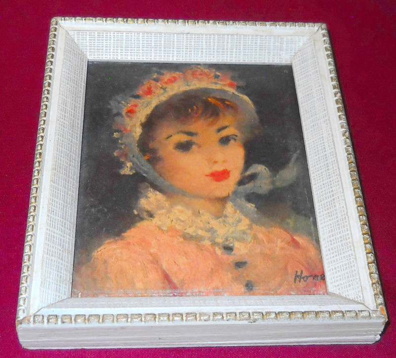 Hone' Signed Original 40's-50s Framed Lithograph Lady Pink Bonnet French ART