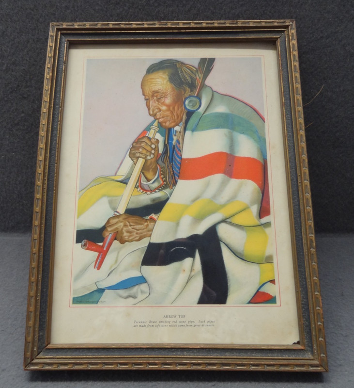 Arrow Top Portrait Print by Winold Reiss Hudson Blanket VTG Brave Framed 50s 60s