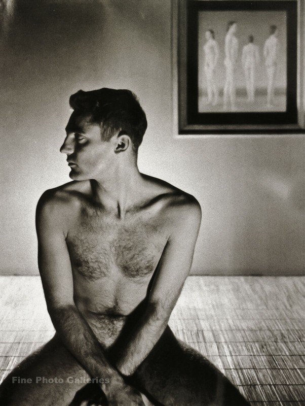 1947 GEORGE PLATT LYNES Male Nude Joe Santoro Seated Duotone Photo Engraving