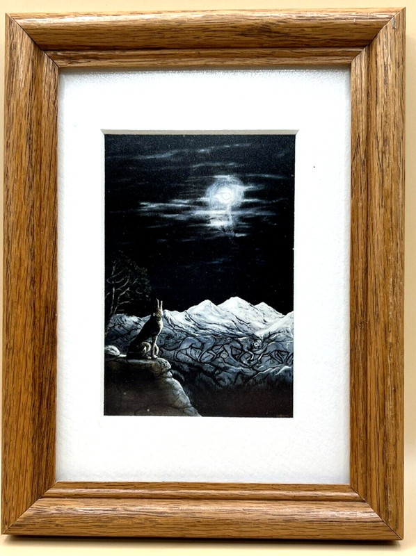 Howling Wolf Print Matted & in Oak Frame 8 1/2″ x 6 1/2″
