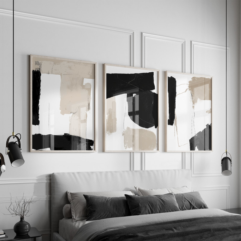 Modern Neutral Abstract Gallery Wall Art Set of 3 Print gallery