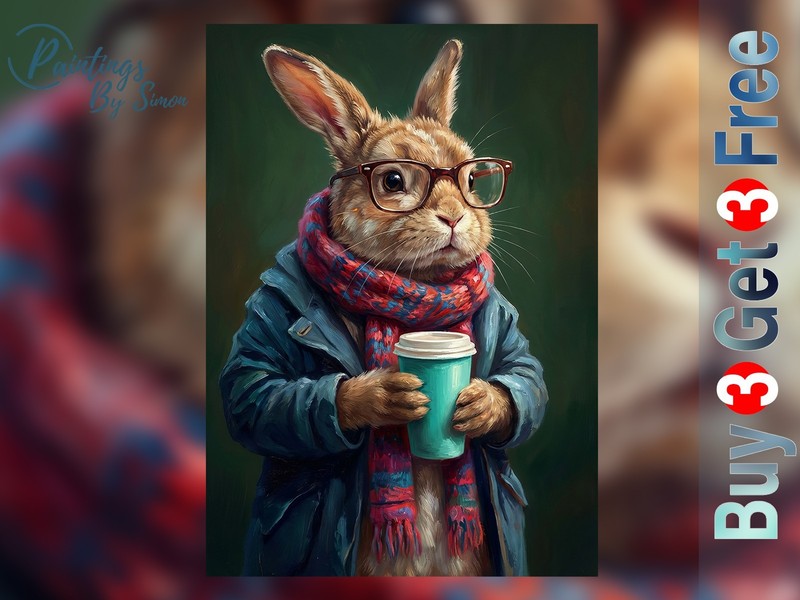 Hipster Rabbit | Print on Matte Paper | Funny Bunny Wall Art gallery