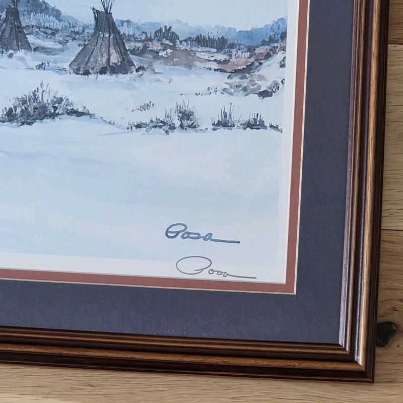 Ed Posa "Winter’s Ride" Framed Native American Art Print Signed 24" x 15.5" gallery