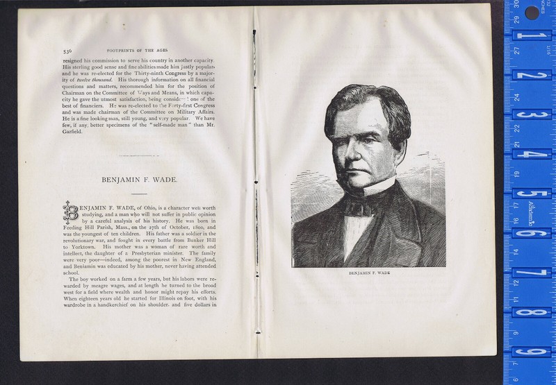 Benjamin Franklin "Bluff" Wade, Former Ohio Senator - 1878 Engraving