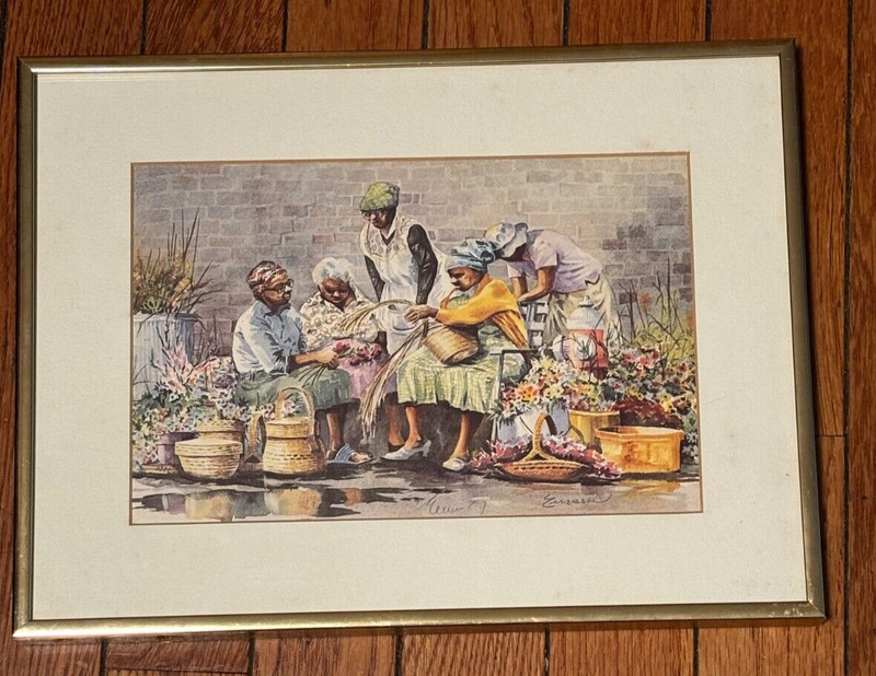 Ed Emerson Vintage, ‘Sweetgrass & Flowers Signed Print Charleston SC Marketplace