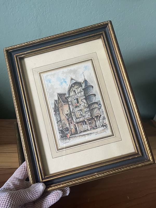 Two framed vintage architectural prints France Strasbourg And Troyes 8.5x10.75” gallery