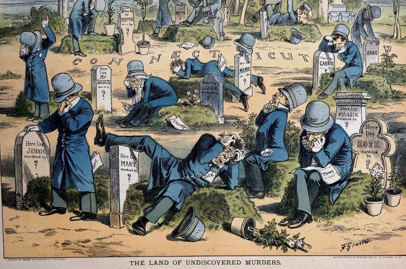 Unsolved Murders 1883 New York DETECTIVES in CEMETERY TOMBSTONES DEAD Puck Print gallery