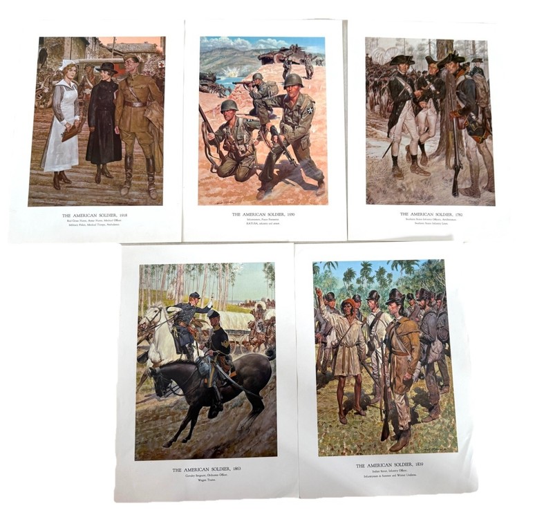Vtg Lot Military Art Prints Titled American Soldier US Army Office Military Hist