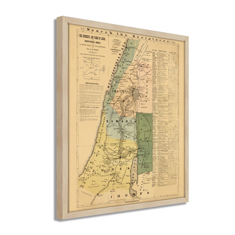 1881 The Journeys and Deeds of Jesus Christ Map - Framed Vintage Wall Art Poster gallery