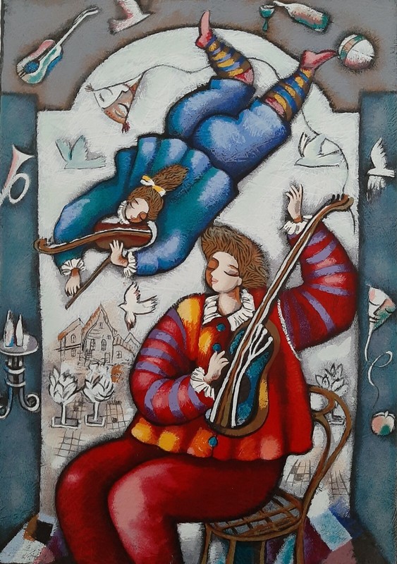 MICHAEL KACHAN (1964-), Serigraph, Playing Music, Hand Signed
