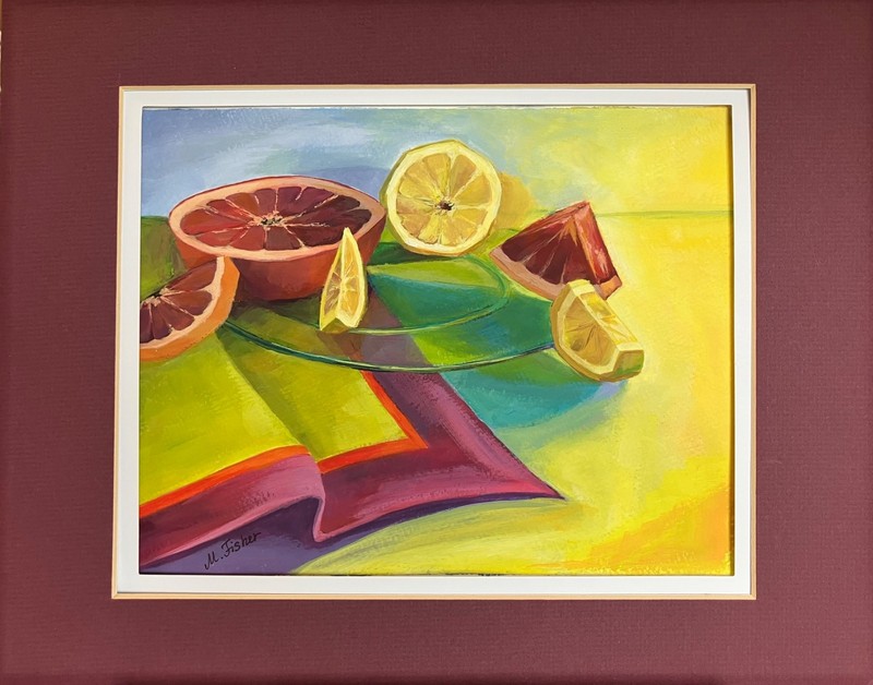 Lemons citrus slices Still Life Wall 8×10 inches original gouache artwork matted