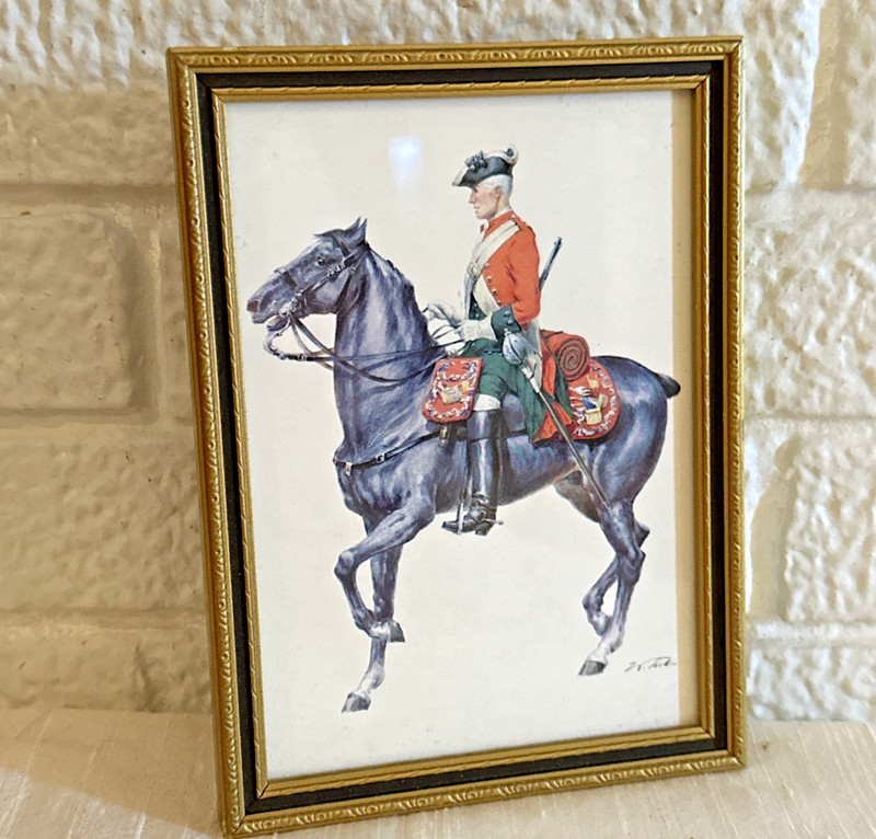 VINTAGE FRAMED MINI PRINT Officer OF British Army 6th Regiment Dragoon N IRELAND