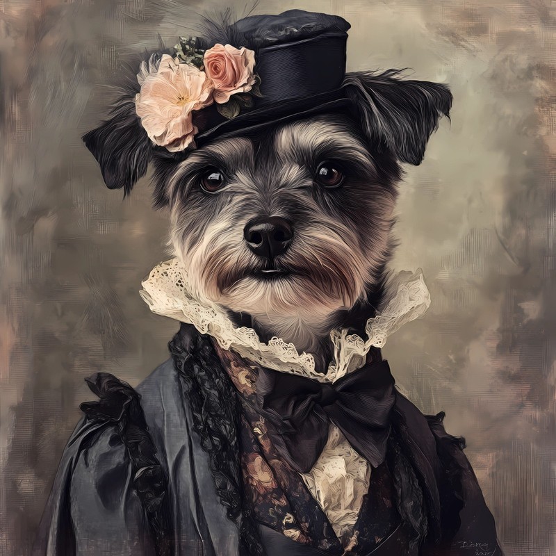 a small dog with a detailed and stylized appearance. A1-A4 Poster Art Painting M