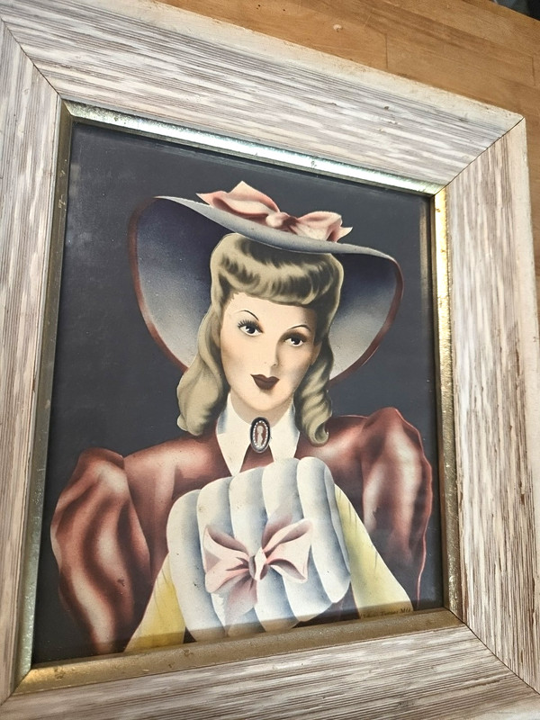 Vintage 1965 Print In Frame Turner Woman In Hat Art Mid Century Modern 12" x 10" gallery