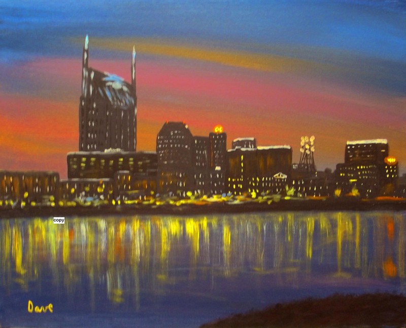 Art Print of Acrylic Painting by Dave. Nashville Tennessee. Skyline. Cityscape.