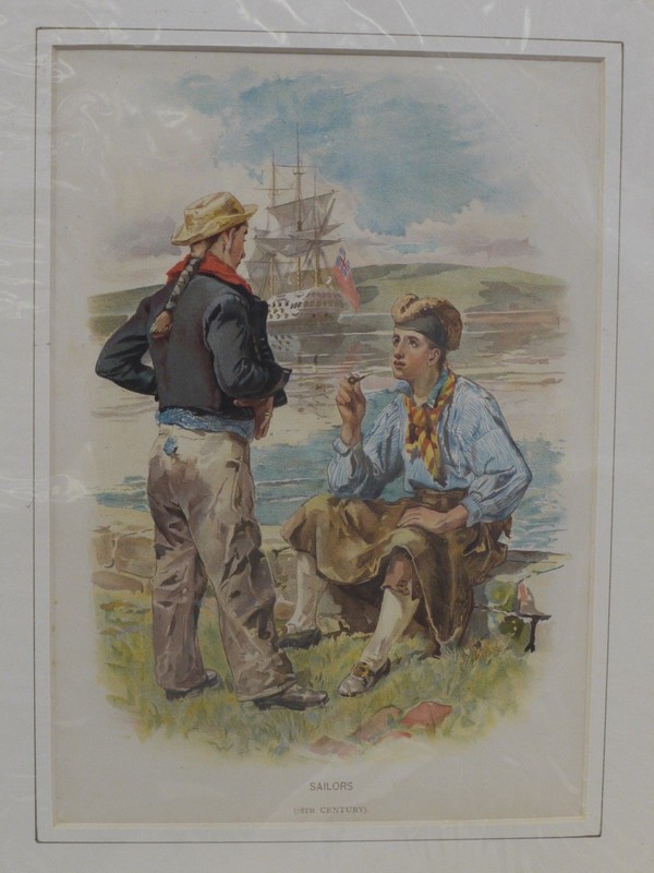 Original Lithography Military mounted antique print c1890’s Sailors 18th Century