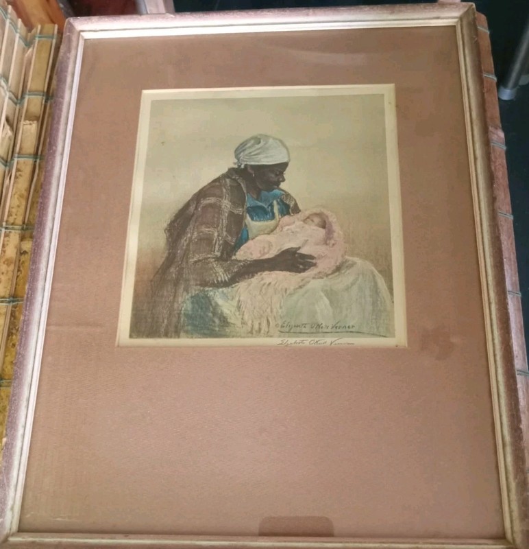 Elizabeth O'Neill Verner (Signed Pencil) 1940s Litho Print "Pink Baby" 50s Frame