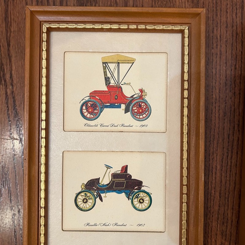 Vtg Lambert framed print set 1900s antique cars Cadillac Oldsmobile Rambler USA gallery