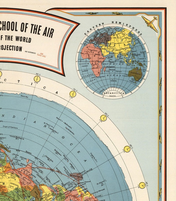 1944 Flat Earth Air Age Map of the World Wall Art Poster Print Home Decor Office gallery
