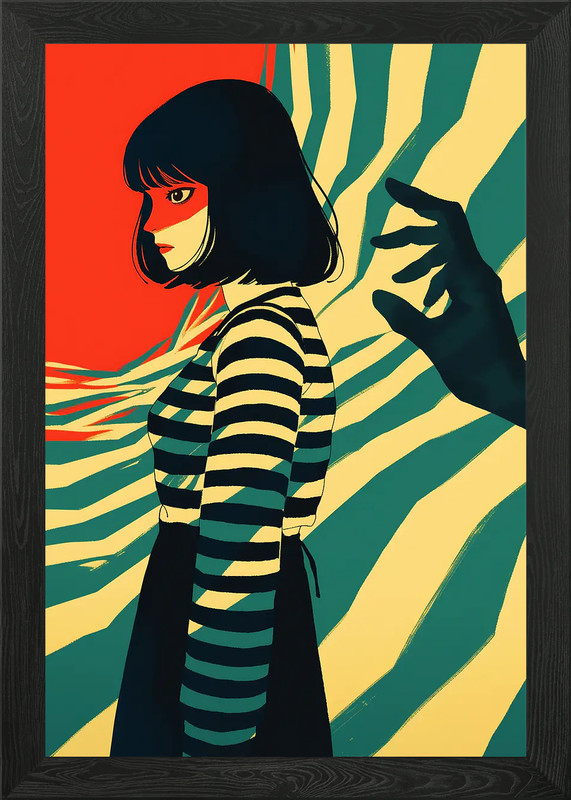 Striped Girl and Hand Framed Wall Art Poster Canvas Print Picture