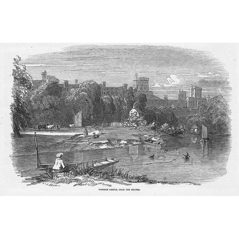 WINDSOR CASTLE View from the Thames – Antique Print 1848