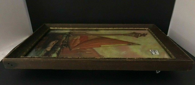 Vintage Framed Old German Magazine Print - Sailboats with Passengers on River gallery