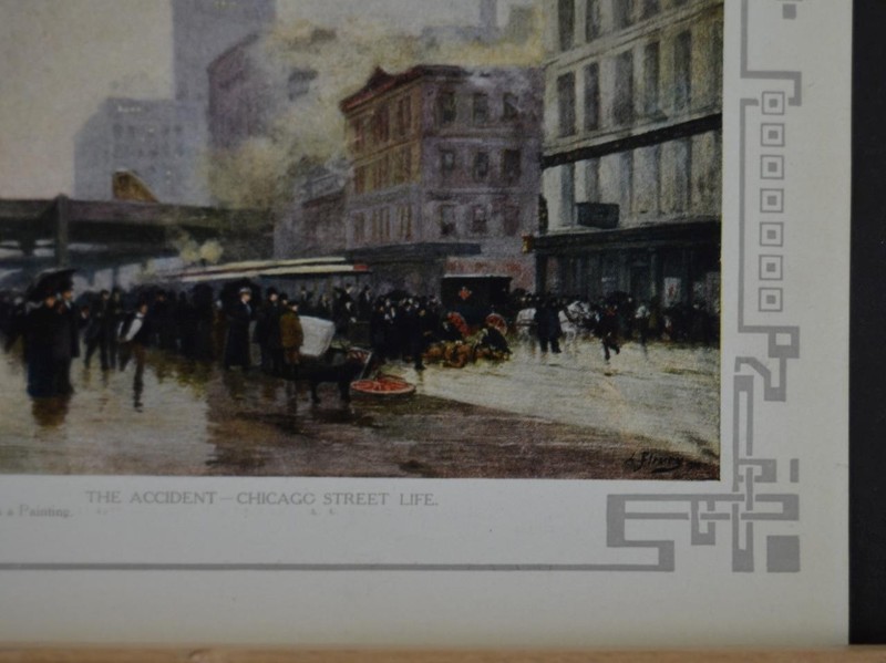 Antique Chicago Illinois Color Art Print Chicago Street Life and Hog Wheel 1908 gallery