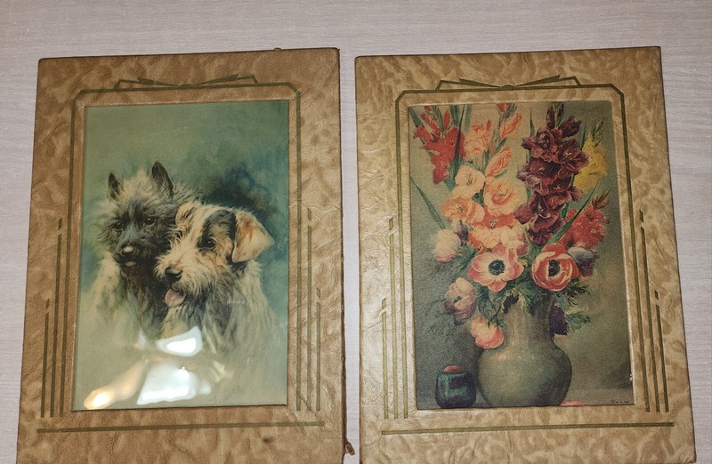 Set 2 Vintage Litho In USA (B.D.)Prints 5×7 Thick Cardboard Frames