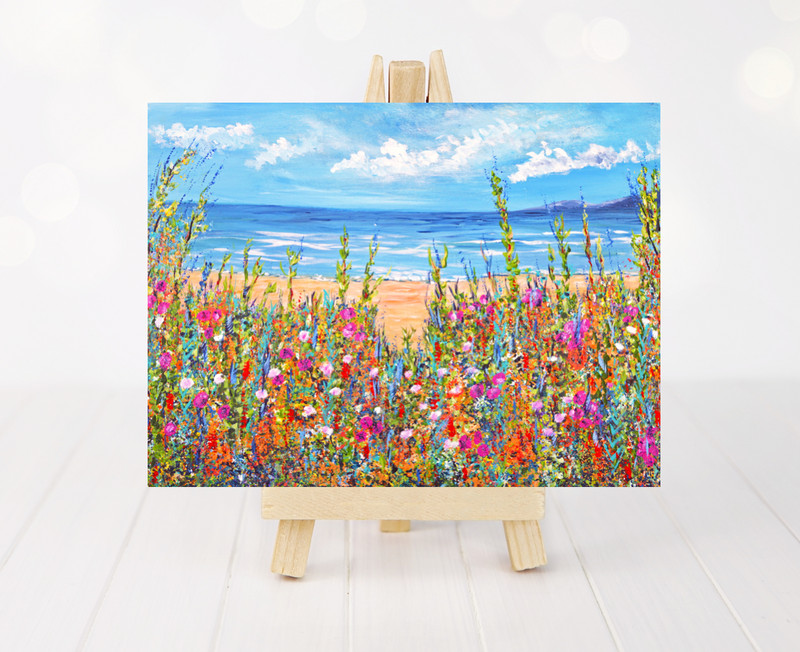 ACEO Card Ocean Beach With Flowers PRINT (2.5" x 3.5") Signed by Artist gallery