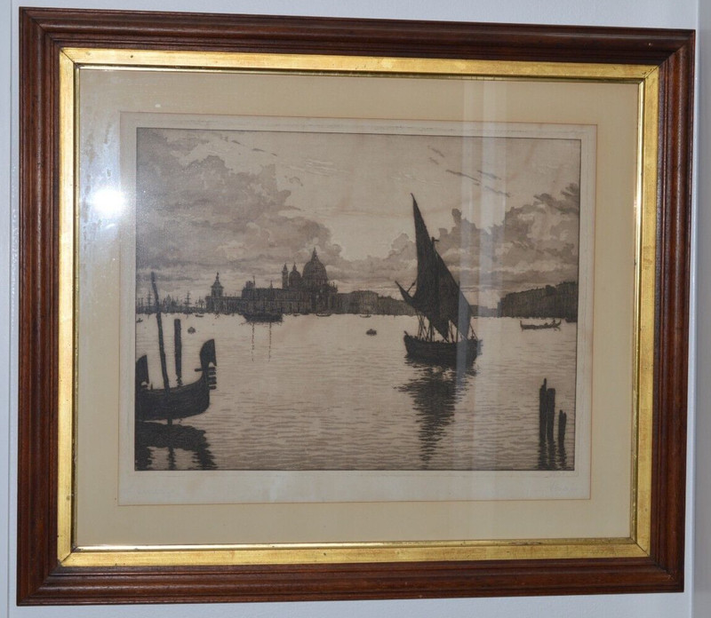 Vtg Architectural Etching Lithograph by Laurenzi ITALIAN IMPRESSIONIST Listed gallery