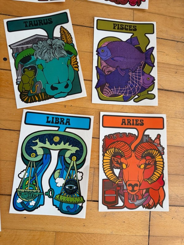70S VINTAGE X12 ZODIAC SIGN PRINTS WESTERN ASTROLOGY IMAGES COMPLETE SET 8.5 X6" gallery